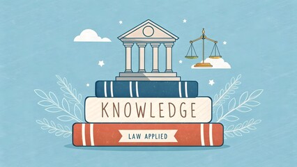 Illustration of courthouse on books representing legal knowledge