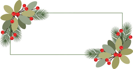 Rectangle frame decorated with leaves berries and pine branches editable stock