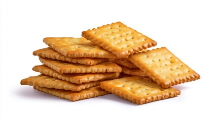Stack of square crackers on white background. AI image