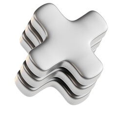 Stacked Metallic Plus Shapes with Smooth Surfaces on Transparent Background with Reflections