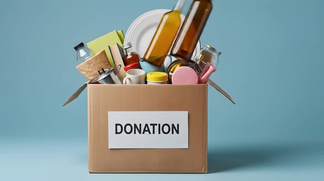 Donation box filled with household goods