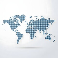 Fototapeta premium Stylized world map created from geometric pixelated shapes, illustrating global interconnectedness and technological expanse on a clean white background
