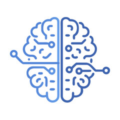 AI brain icon with circuit lines, minimal futuristic design, vector style, blue and silver color