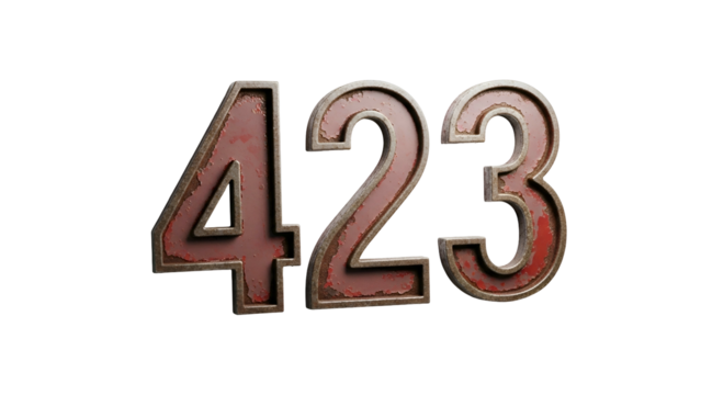 Rusty metal numbers "423" isolated on a dark background