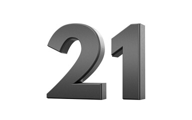 Sleek. metallic Black number 21 Twenty one with a glossy surface. 3d illustration