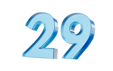 3d Glossy Blue number 29 Twenty nine with a smooth finish and reflective highlights. 3d illustration