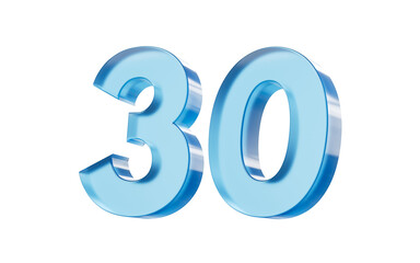3d Glossy Blue number 30 Thirty with a smooth finish and reflective highlights. 3d illustration