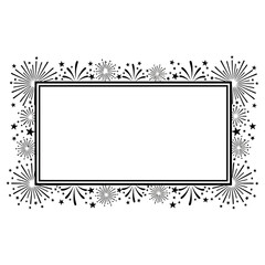 Vector Fireworks Frame Border Design for New Year Celebrations, with Exploding Pyrotechnics and Stars
