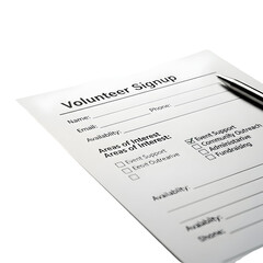 Obraz premium Volunteer signup form with pen on transparent background