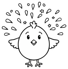 Obraz premium Happy baby chick character with celebratory splash line art for coloring book
