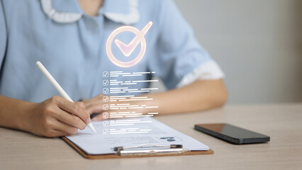 Digital Checklist Approval on Form with Stylus and Big Checkmark