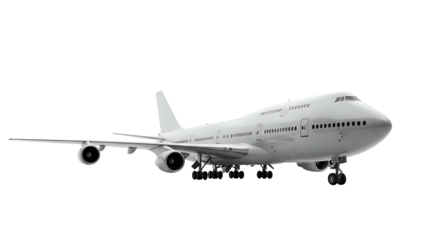 White jumbo jet airplane against a black background