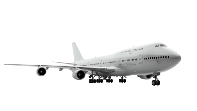 White jumbo jet airplane against a black background