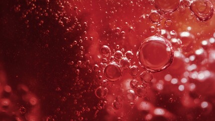 Close-up of red bubbles macro texture. AI image