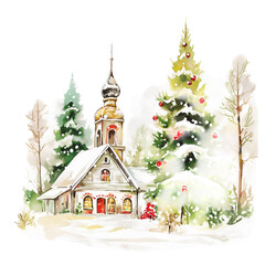 Fototapeta premium Christmas church in winter transparent png 