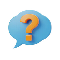 3d blue speech bubble with orange question mark symbol illustration isolated on transparent background