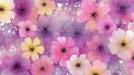 Vibrant floral pattern in pastel hues. AI image
