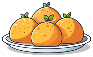 Sweet Laddu Balls Cartoon Illustration on Plate Traditional Dessert Food