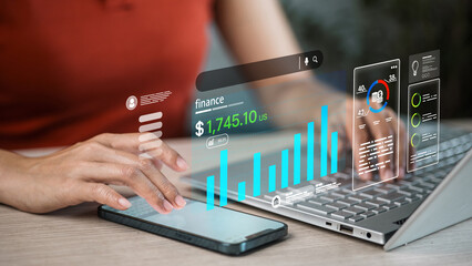 Mobile Finance Dashboard Analytics with Laptop