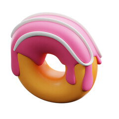 Isolated Donut with Pink Glaze and White Drizzle on Transparent Background Sweet Treat