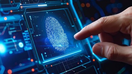 Biometric Authentication and Fingerprint Scan Technology Represented in Futuristic Visualization - Powered by Adobe