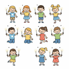 Happy children celebrating with sparklers