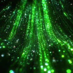 Bright green lights form a flowing pattern, creating a stunning visual effect that evokes the feeling of a cosmic environment during the night.