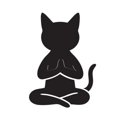 Savasana Cat – Black Silhouette Inverse Yoga Vector on White Background