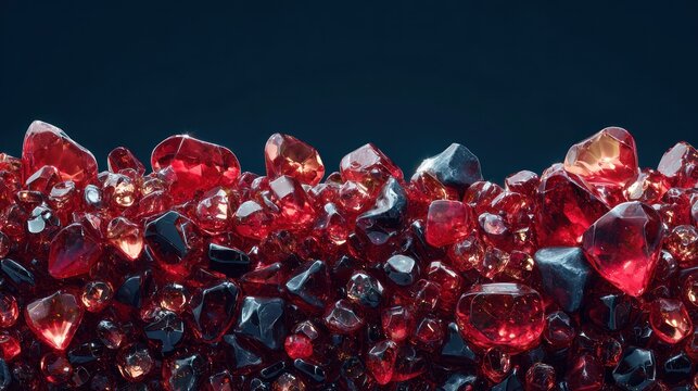 Red and dark gemstones on black background abstract concept