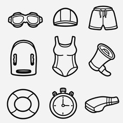 set of swimming with outline style good for icon, symbol, element design, coloring book, etc