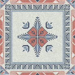 Mosaic tiles seamless pattern composition with traditional Palestinian motif. Editable vector background for print, background, web, wrapping.