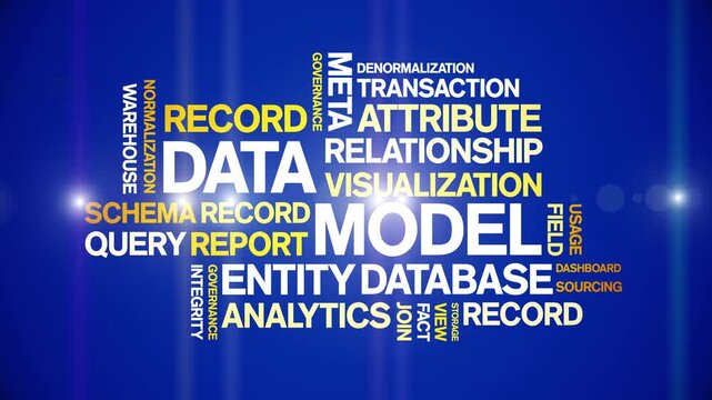 Data Model animated word cloud-text design animation tag kinetic typography seamless loop.