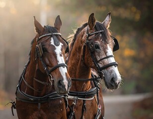 Obraz premium Two majestic horses in an autumnal setting