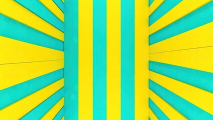 Bright Yellow and Turquoise Striped Geometric Perspective Background.