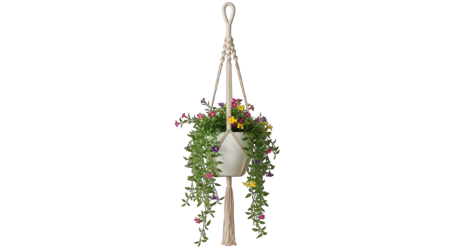 Macrame plant hanger isolated on transparent background - Powered by Adobe
