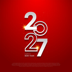 Happy new year 2027 template design on red background.