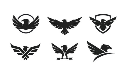 Collection of Stylized Black Eagle and Phoenix Logos for Branding and Design, Flat Vector Elements, Vector Illustration, Simple Vector, Stylized Vector Drawing, Vector Template, Clean Vector Style,