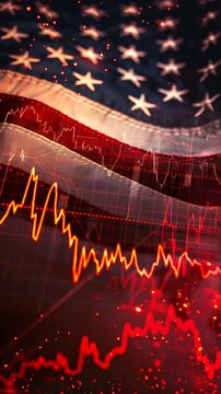 American flag with a red stock market graph overlay, symbolizing economy