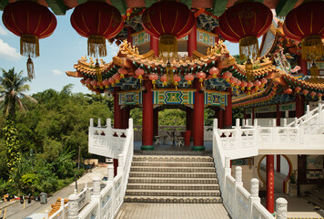 Details of the decoration of Thean Hou Temple in Kuala Lumpur, Malaysia. This impressive six-story Chinese temple is dedicated to Mazu, the Chinese goddess of the sea who protects fishermen and sailor