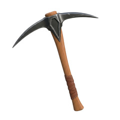 3d realistic metal and wood pickaxe tool for mining and exploration isolated on transparent background