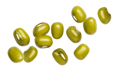 Green mung beans on white background.