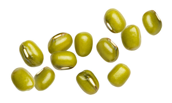 Green mung beans on white background.