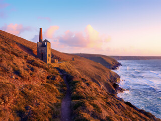 engine house at sundown cornwall england uk near st agnes wheal Coates 