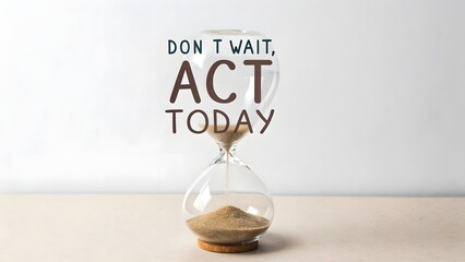 Hourglass with quote about acting today on light background
