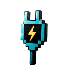 Pixelated power plug icon with lightning bolt on transparent background