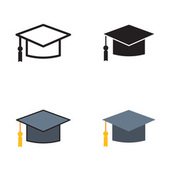 Graduation Cap Vector Icon Set for Education and Student Design