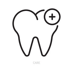 Tooth care line icon. Dental, tooth symbol. Dentistry, stomatology, medicine, hygiene concept. Isolated on a white background. Editable stroke. Flat design. Vector illustration.