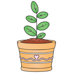Charming Seedling Plant in Decorated Terracotta Pot with Heart Vector
