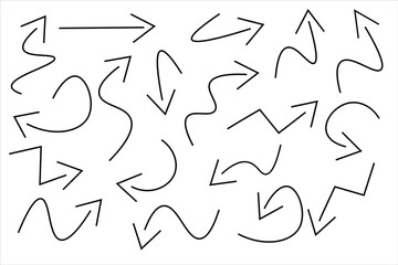 Minimal black  arrow set vector illustration in hand drawn doodle style featuring simple direction icons ideal for infographic design, business charts, and creative visual guides.