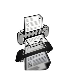 Printer printing documents with graphs and text on transparent background